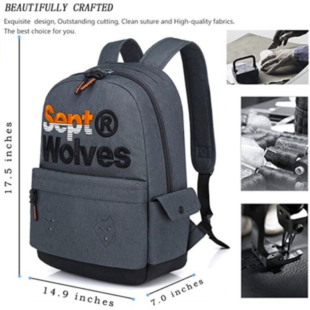 SeptWolves Sept Wolves Gray Mens Laptop Backpack - Picture 7 of 11